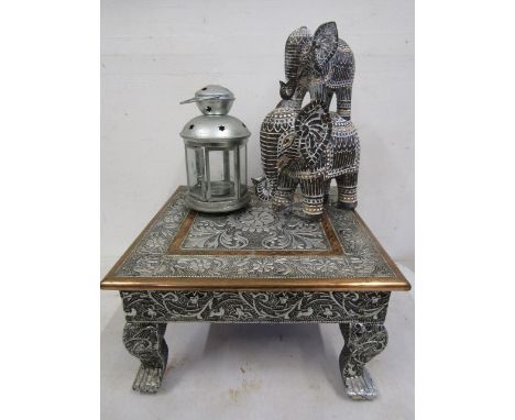 Low metal table with a lantern and elephant&nbsp; table 36x36cm 21cmH