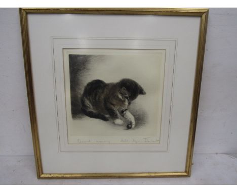 Etching of a cat, signed and titled in pencil in margin