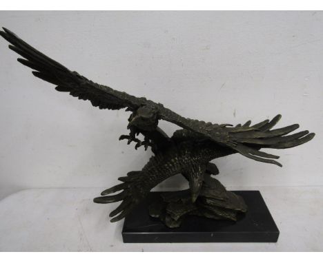 After MIGUEL FERNANDO LOPEZ 'Milo' bronze sculpture of flying eagles on a granite plinth 50cmW 45cmH