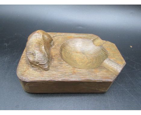 A Mouseman ashtray in dark oak, good condition 10x8cm