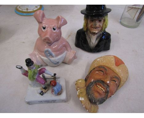 Wade baby piggy bank, Worzel Gummage, Staffordshire figure and Bosson head&nbsp;