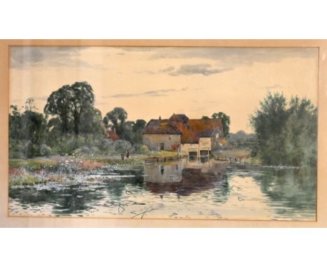 R W Fraser watercolour depicting boys fishing at watermill&nbsp;