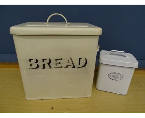 Enamel bread bin and biscuit tin