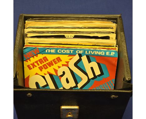 7" box of records Punk New Wave 60's + more Clash blondie jimi Hendrix + More
