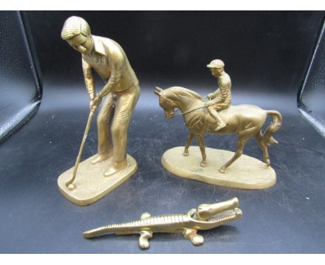brass golfer, horse and rider and croc&nbsp; nut cracker