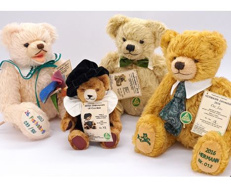 Hermann-Spielwaren group of teddy bears, including (1) Festivalbar 2017, 99/100; (2) Old John; Festivalbar 2018, 23/100; and 