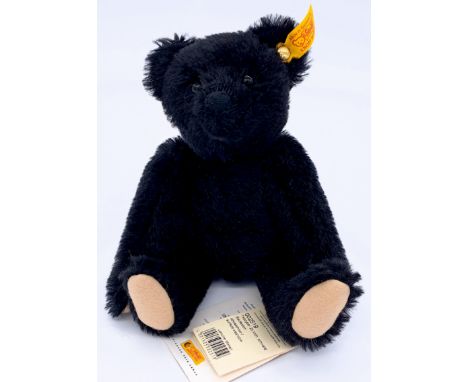 Steiff rare Clip Apart Bear yellow tag 002519, black mohair bear, magnetic joints in limbs and head allow bear to taken apart