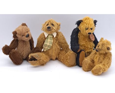 Assortment of artist teddy bears, including Bilbo Bears and Orkid Bears; light brown mohair Bilbo Bears bear has significant 