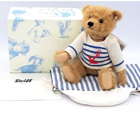 Steiff Will teddy bear, white tag 035807, LE 100/1500, mohair, with swing label certificate, duffel bag (some yellowing at ba