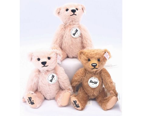 Steiff Club bear trio including: (1) &amp; (2) 2009, white tag 420986, mohair, swing label certificate, 8.5"/22cm; (3) 2010, 