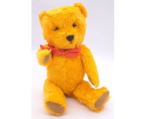 Chiltern vintage plush Hugmee teddy bear, early 1950s-early 1960s, plastic eyes, plastic dog nose, faux suede pads, fully joi