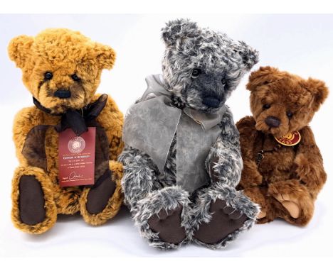 Charlie Bears trio including: (1) Anniversary Thomas teddy bear, CB 114884, swing label certificate and tags (some fading), 1