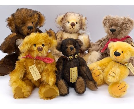 Grisly collection of teddy bears; mohair; all with swing label certificates; artists include Susan R. Geary, Janet Reeves, Mi