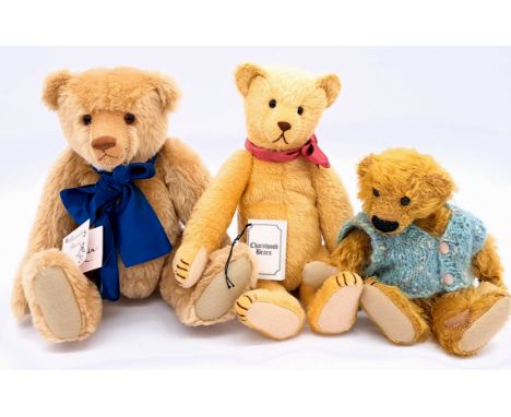 Artist teddy bear trio including: (1) Charnwood Bears Pip, LE 1/10, mohair, fully jointed, moth damage to pads, swing label c