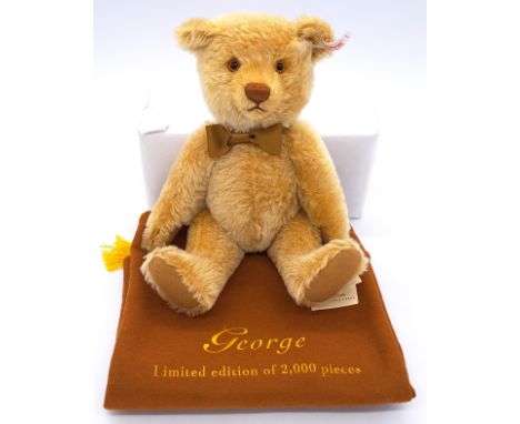 Steiff George teddy bear, 2000, white tag 654749, LE 2000, exclusive for Teddy Bears of Witney, inspired by St George the Pat