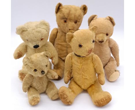 Assortment of vintage teddy bears, including Invicta, Chiltern, Chad Valley and others; mohair and plush; Poor Plus to Good, 