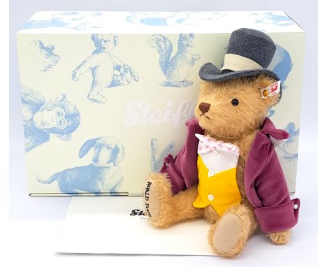 Steiff Roald Dahl Willy Wonka teddy bear (from Charlie and the Chocolate Factory), white tag 664939, LE 673/1916, 2016, exclu