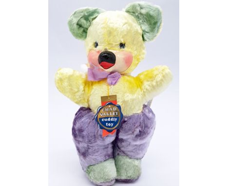 Chad Valley Rushton-style artificial silk teddy bear, 1960s, plastic eyes, painted vinyl muzzle, unjointed, press squeaker, w