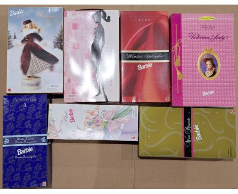 Mattel boxed Barbies within Good to Good Plus boxes including: Victorian Lady #14900; Victorian ice skater; Timeless Silhouet