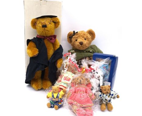 Assortment of modern and handmade teddy bears, including Past Times mohair 'Oxford' bear, with certificate and Fair Plus box;