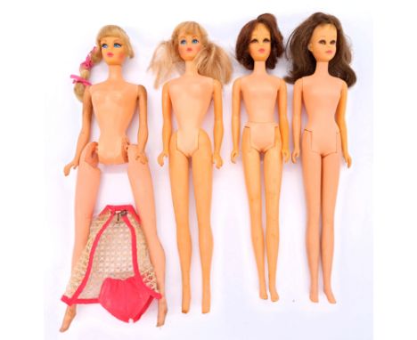 Mattel vintage Barbie x four including: (1) 1967 talking Barbie, original hair braiding and some original clothing, legs are 