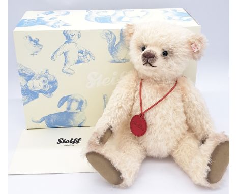 Steiff Bella teddy bear, exclusive to The UK and Ireland, 2009, white tag 663376, LE 2000, white mohair, with leather neck me