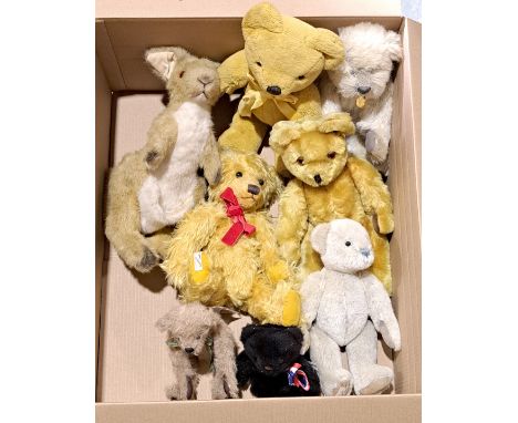 Collection of vintage and modern teddy bears, including Pedigree and Merrythought, plus Dean's Rag Book; mohair and plush, Go