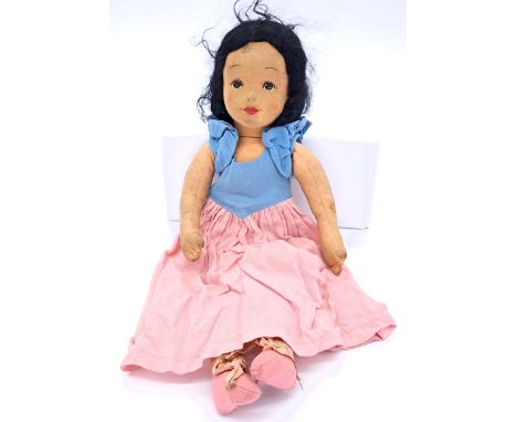 Chad Valley Snow White, formed felt face with painted features, cloth body, integral felt ballet shoes, original rayon dress,