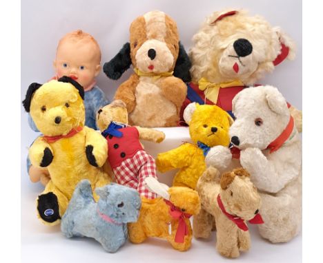 Assortment of artificial silk bears and toys, late 1950s-early 1960s; including Sooty and Sweep (unofficial, unbranded); Good