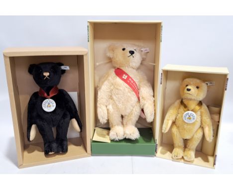 Steiff teddy bear trio including: (1) Vedes Bear, German exclusive, white tag 650901, sash and card tag, Good Plus to Excelle