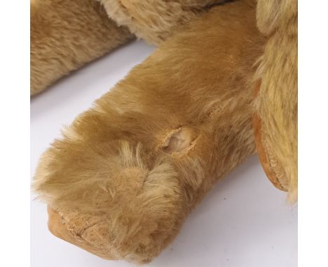 Chiltern large Hugmee vintage mohair teddy bear, late 1950s, blonde mohair, plastic dog nose, glass black and amber eyes, vel