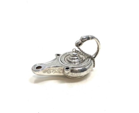 Antique Victorian silver Aladdins lamp measures approx 12.3cm long height 6.9cm weight 100g 