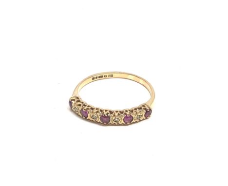 9ct gold half eternity ruby &amp; diamond ring (1.4g) 