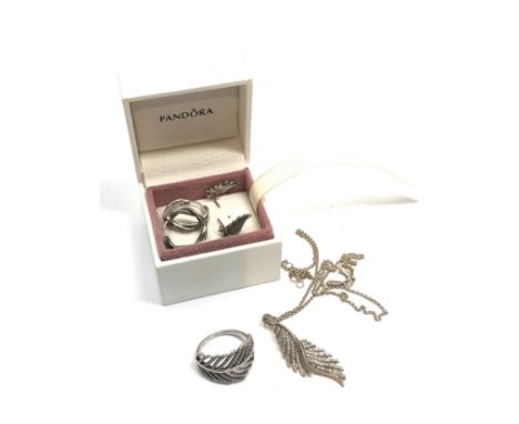 Selection of  pandora silver jewellery inc earrings &amp; ring &amp; necklace 