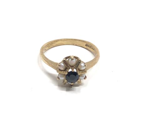 9ct gold sapphire &amp; pearl dress ring (2.7g) 