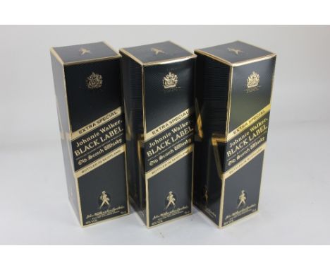 Three bottles of Johnnie Walker Black Label Old Scotch whisky, each 75cl, 40% vol, boxed