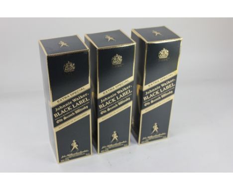 Three bottles of Johnnie Walker Black Label Old Scotch whisky, each 75cl, 40% vol, boxed