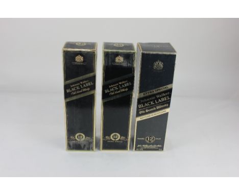 Three bottles of Johnnie Walker Black Label Old Scotch Whisky, aged 12 years, each 75cl, 40% vol, boxed