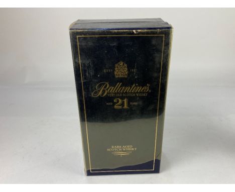 A bottle of Ballantines Very Old Scotch Whiskey, aged 21 years in blue ceramic bottle and presentation case, 70cl