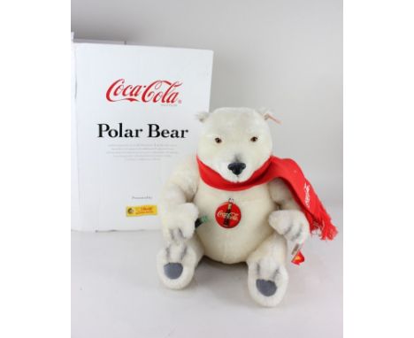 A Steiff limited edition white mohair Coca-Cola polar bear, with ear button and maker's tags, 37cm high,  boxed (box a/f)
