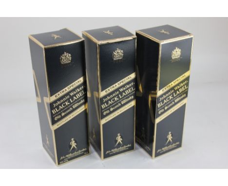 Three bottles of Johnnie Walker Black Label Old Scotch whisky, each 75cl, 40% vol, boxed