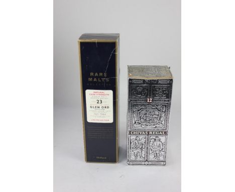 A bottle of Glen Ord Rare Malts selection single malt whiskey distilled 1973, 75cl and a Chivas Regal 12 years old blended sc