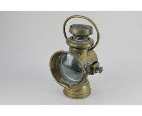 A brass lantern with plaque for Powell &amp; Hanmer, Birmingham, 34cm high (a/f - glass cracked)