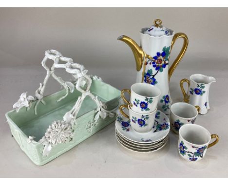 A Frank Haviland Limoges Paris part coffee set, comprising coffee pot, four cups, five saucers and a milk jug (a/f) together 