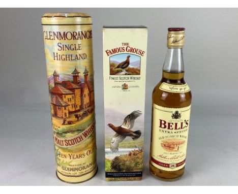 A bottle of Glenmorangie, single Highland malt Scotch whisky, ten years old, 70cl 40%, in presentation tube, a bottle of Bell