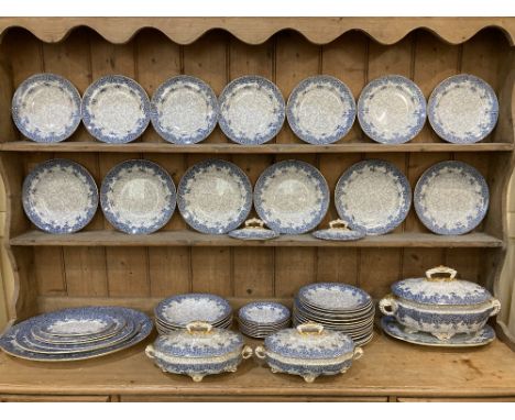An extensive Royal Worcester Vitreous porcelain part dinner service, with blue floral design, comprising approximately fifty 