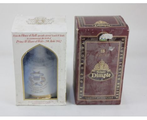 A Bells whisky decanter (full) to commemorate the birth of Prince William of Wales 21st June 1982, boxed, and a bottle of The