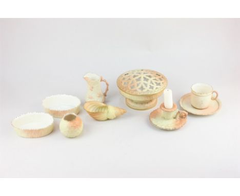 A Royal Worcester blush ivory porcelain rose bowl, with reticulated cover, and gilt embellishments, and a Royal Worcester blu