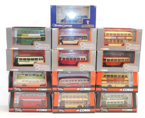 Corgi die cast Original Omnibus Company buses and coaches, single and double decker, scale 1:76, limited edition, boxed. (13)