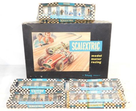 A Tri-ang Mini Models Scalextric Model Motor Racing set, together with vendors and spectators, track spectators, track offici